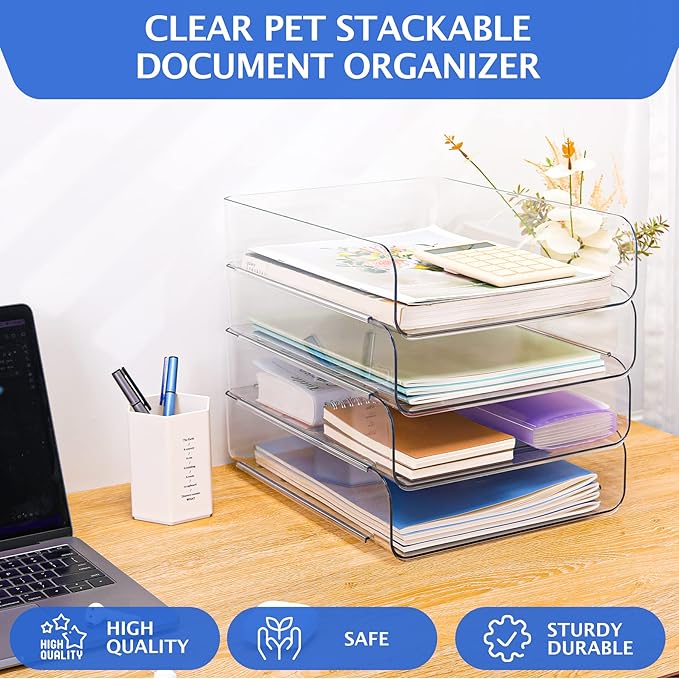 Set of 4 Office Organization and Storage, Stackable Paper Tray Organizer - Image 2