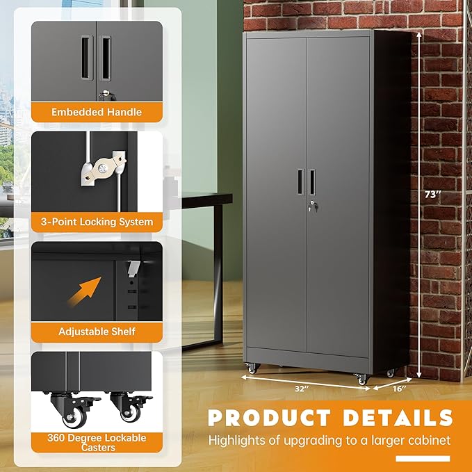 Greenvelly 74" Metal Storage Cabinet - Image 3