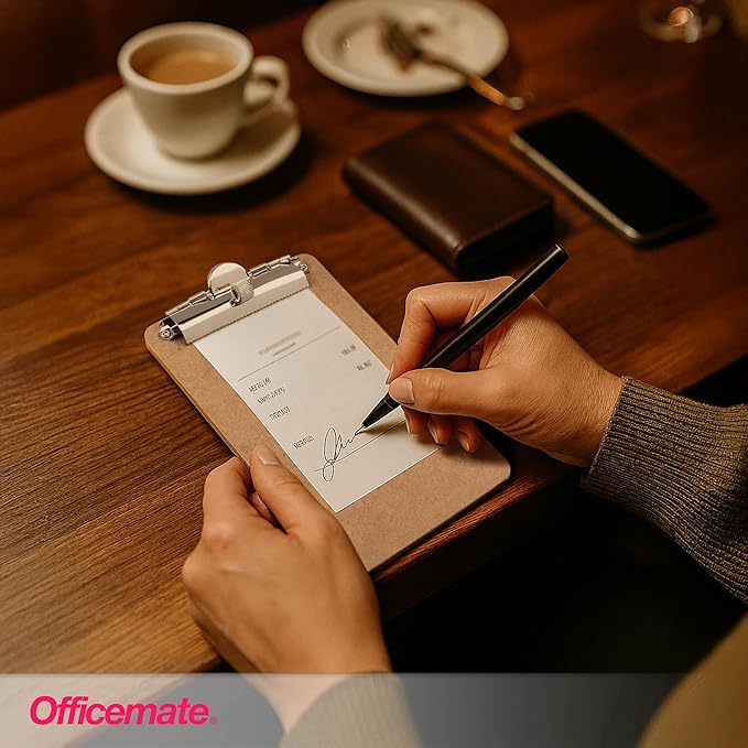 Officemate 5" x 9" Clipboard for Receipts, Low Profile Metal Clip & Pen Holder - Image 4