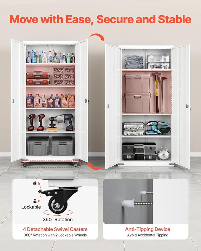 VEVOR Metal Storage Cabinet, 72.6 in Rolling Steel Garage Cabinet - Image 6