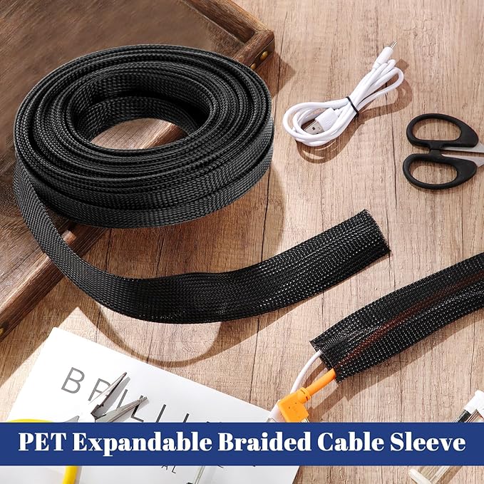 Pangda 50 Feet 1.5 Inch Wire Loom PET Expandable Braided Sleeving Braided Sleeve - Image 3