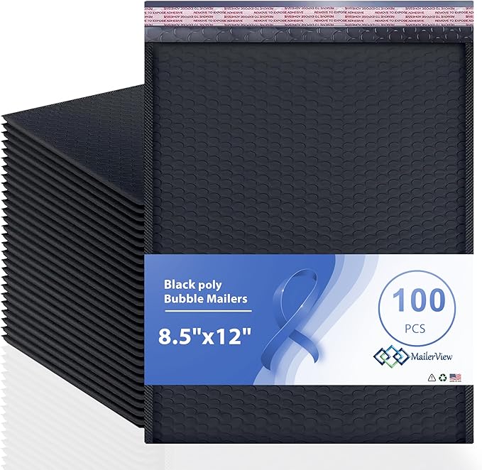 Black Poly Bubble Mailers 8.5x12 inch #2 | Self Seal Padded Envelopes | by MAILERVIEW