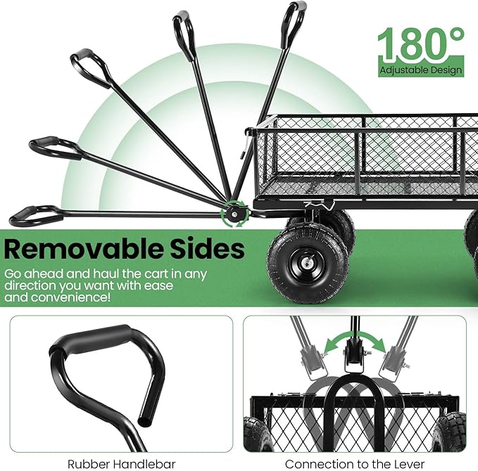 Homdox MAX 880LB Garden Cart, Heavy Duty Garden Wagon, Mesh Foldable Garden Cart - Image 8