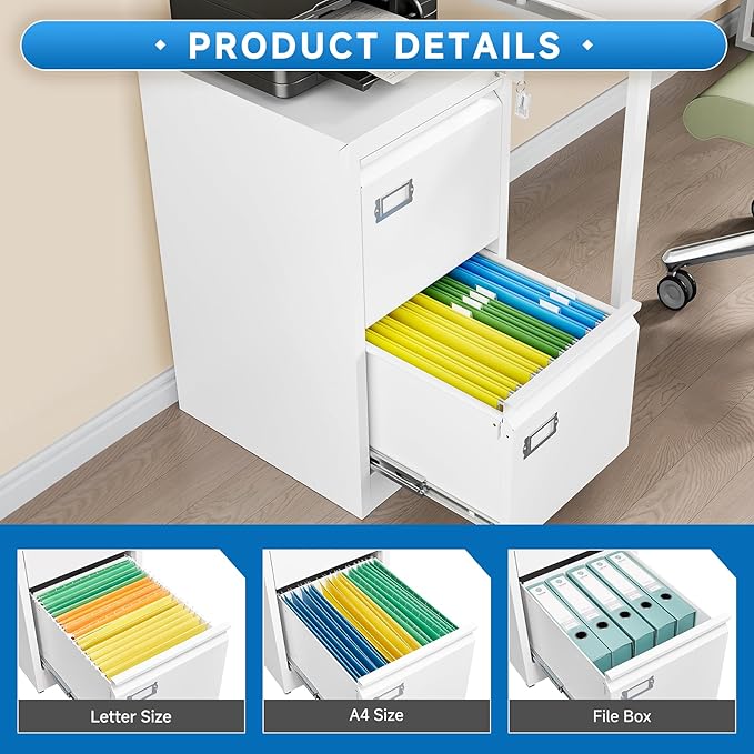2 Drawer File Cabinet with Lock Metal Vertical Filing Storage Cabinet Office - Image 6