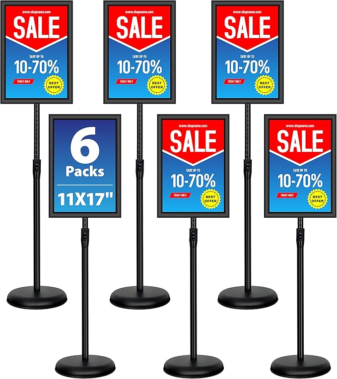6Packs 11x17 Inch Adjustable Pedestal Poster Sign Stand, Heavy Duty Floor by VAIIGO