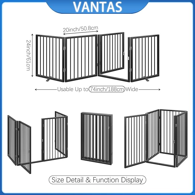 Vantas Folding No-Assembly Metal Pet Gate 80" Wide, Freestanding Accordion - Image 7