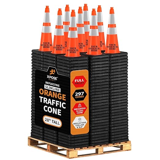 Xpose Safety 28 Inch Orange Slim Line Traffic Cones Heavy Duty 10lb 6" & 4" by XposeSafety