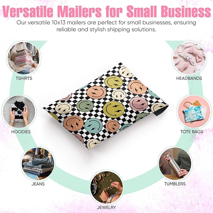 10x13 Poly Mailers – Smiles Checkerboard – Waterproof, Tear-Resistant Shipping - Image 4