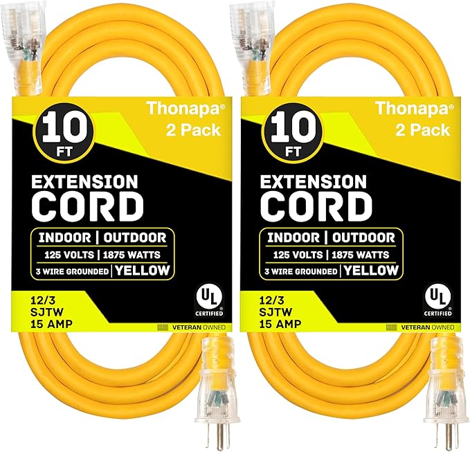 2 Pack Lighted Outdoor Extension Cord 10 ft by Thonapa