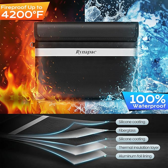 Fireproof Document Bag Upgraded 4200°F, 14.2”x 10.2”Waterproof Fireproof Money - Image 2