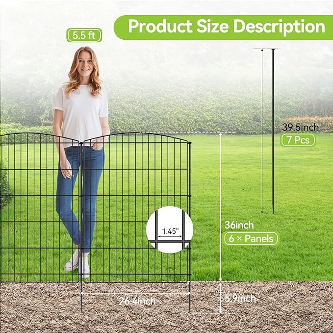 INJOPEXI Decorative Garden Fence 6 Panels 13ft×36in Animal Barrier Fences - Image 2