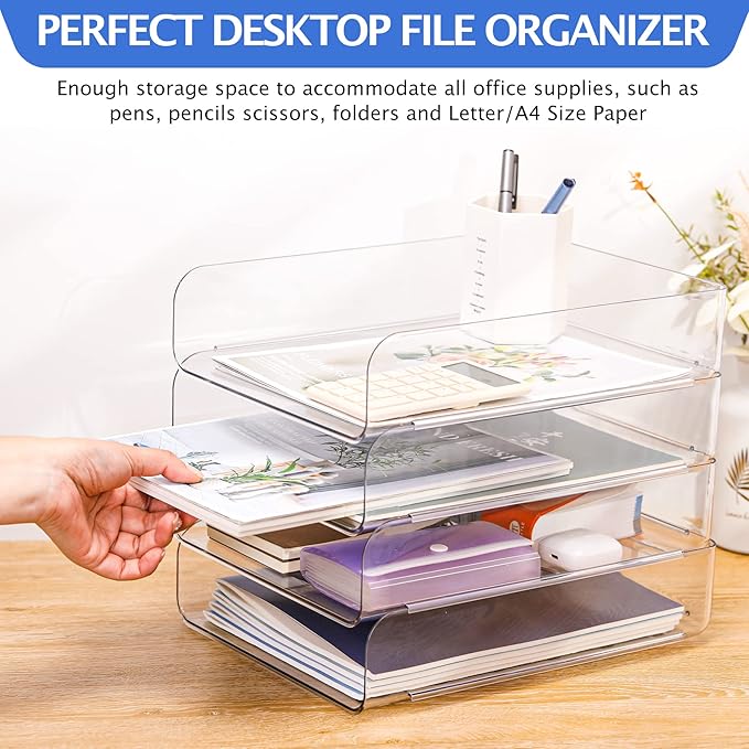 Set of 4 Office Organization and Storage, Stackable Paper Tray Organizer - Image 5