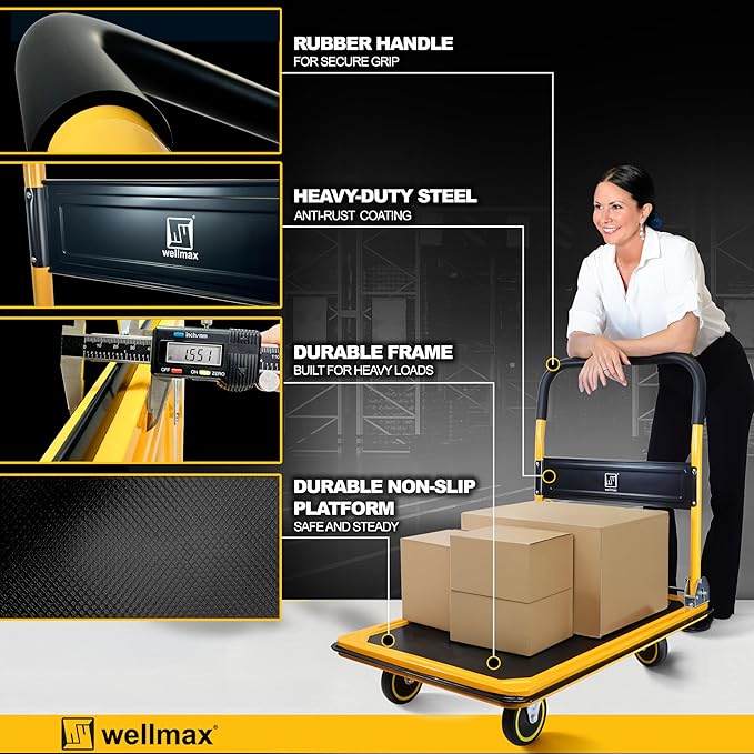 Push Cart Dolly by Wellmax, Moving Platform Hand Truck, Foldable - Image 4
