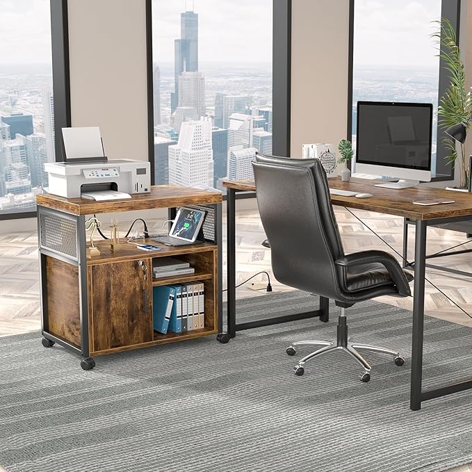 Unikito Rolling File Cabinet, Lateral Filing Cabinet on Wheels Mobile Office - Image 8