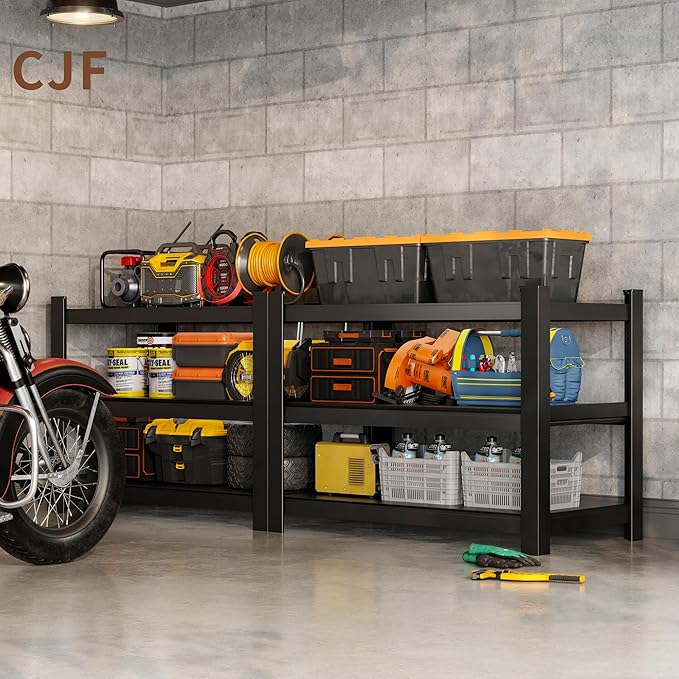 CJF Metal Storage Shelves, 3-Tier Garage Shelving Unit, Heavy Duty Adjustable - Image 2