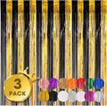 3 Pack 3.3x8.2 Feet Black and Gold Foil Fringe Backdrop Curtains, Tinsel by Voircoloria
