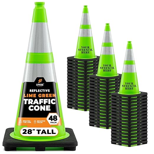 Xpose Safety 28” Lime Green Traffic Cone Dual 6" & 4" Reflective Collar – 48 by XposeSafety