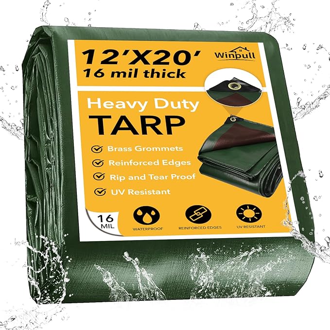 Tarp 12x20 Feet 16 Mil Heavy Duty Waterproof Tarp, Large Multipurpose Cover by Winpull