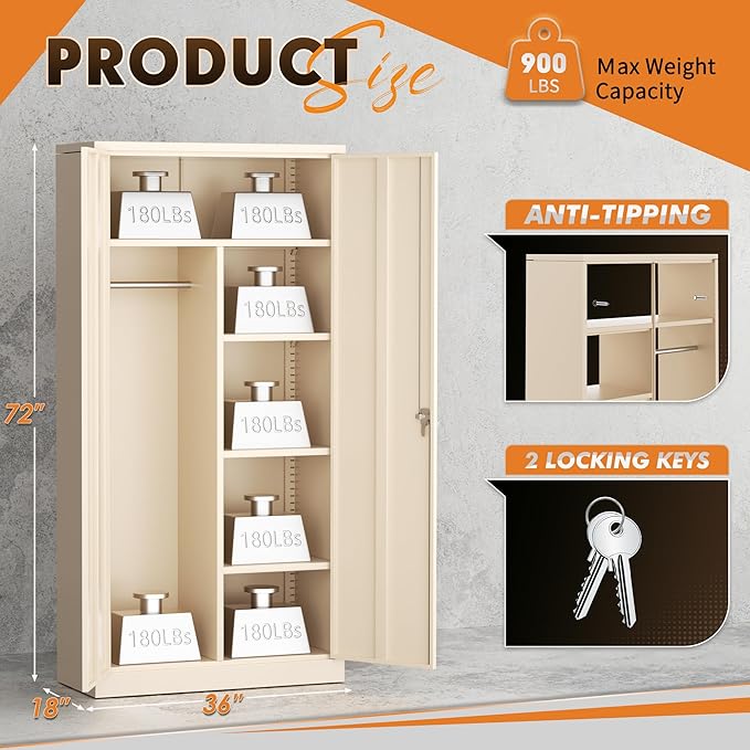 INTERGREAT Metal Wardrobe Closet, 18 "D Steel Clothes Storage - Image 3