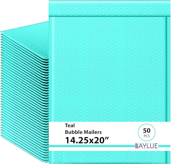 Teal 14.25x20 Inch Poly Bubble Mailers #7 | Self Seal Large Padded Envelopes | by BAYLUE