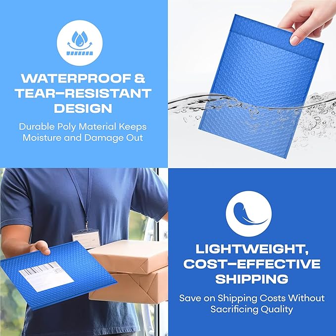 Royal Blue Small Poly Bubble Mailers 6x10 inch #0 | Self Seal Padded Envelopes - Image 6