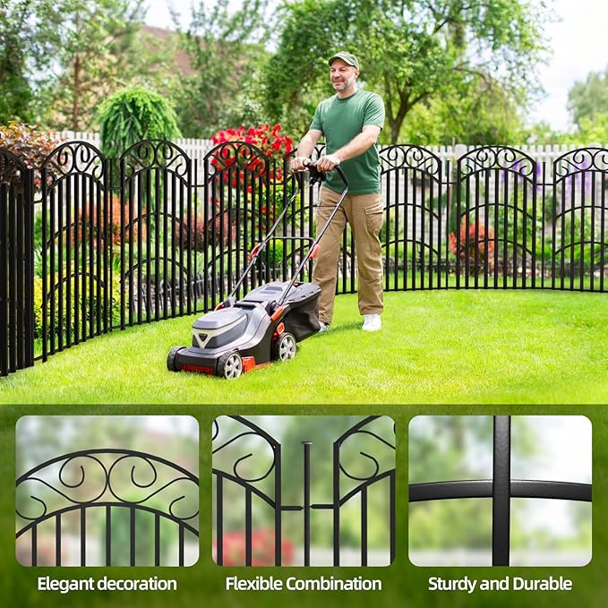 8 Panels 40in Decorative Garden Fence, Total 18ft L Heavy Duty Iron Metal No - Image 4