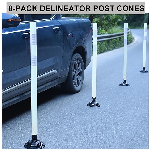 OrangeStar 8 Pack Delineator Post 48" White Traffic Delineator Cones - Image 5