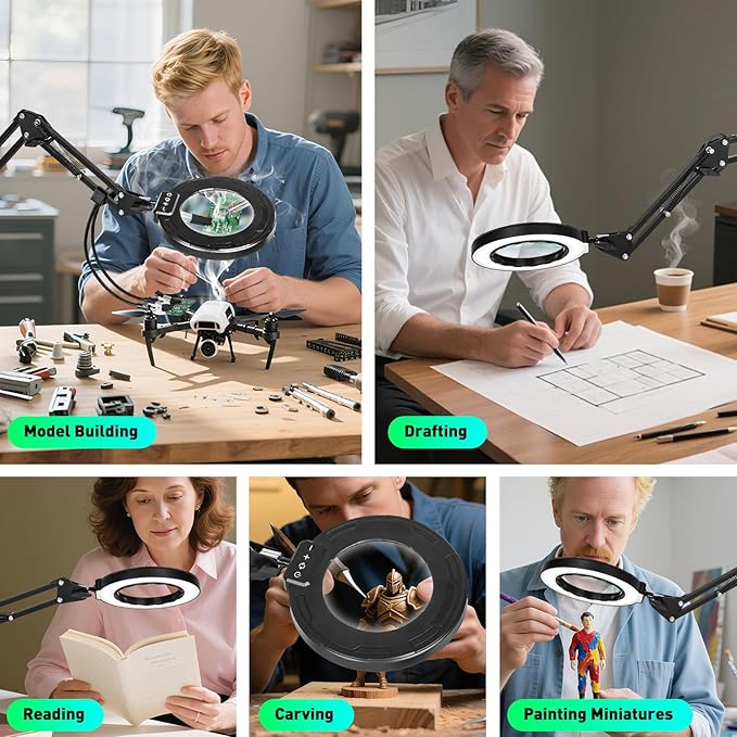 12X Magnifying Glass with Light and Clamp, Ultra Long 3-Section Arm LED Lighted - Image 8