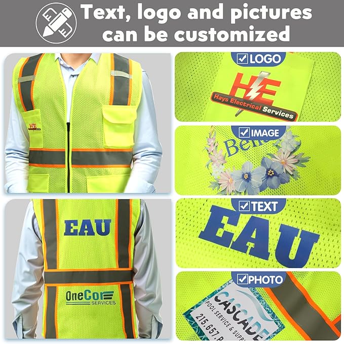 BeautyWill 10/20 Pack Custom Logo Safety Vest, Bulk High Visibility Class 2 - Image 4