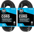 13 Amp Outdoor Extension Cord 50 ft, 2 Pack, 16/3 SJTW 50 Foot Black Extension by Thonapa