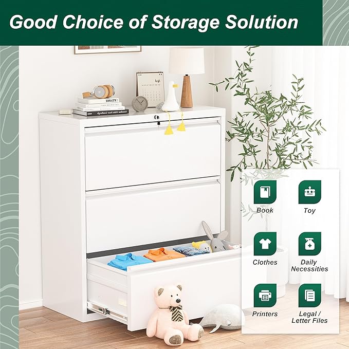 Superday Lateral File Cabinet 3 Drawer, Locking Metal File Cabinets Three - Image 7