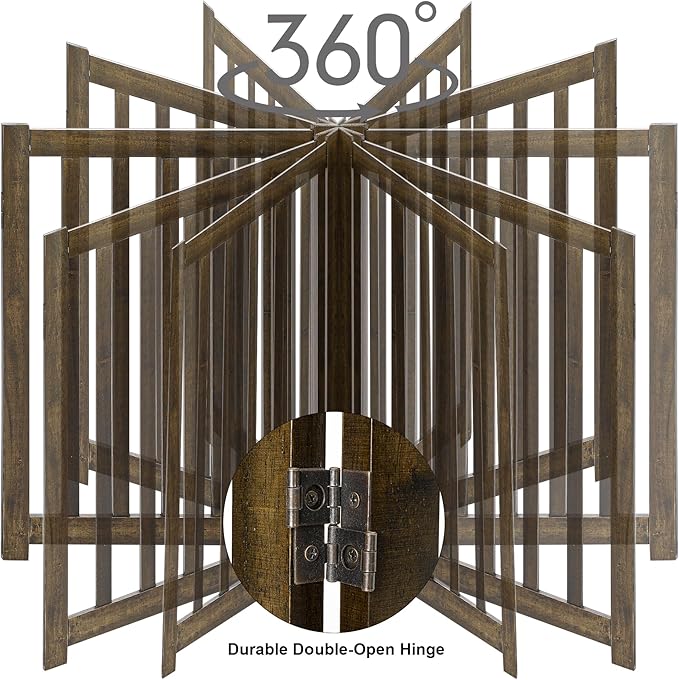 LZRS 3-Panel Wooden Free Standing Foldable Dog Gate Indoor – 24" High, - Image 5