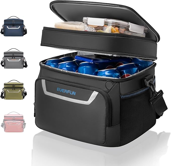 EVERFUN Small Cooler Lunch Box Mini Leak-Proof Soft Double Deck 24 Can Personal by EVERFUN