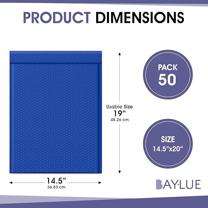 Royal Blue 14.25x20 Inch Poly Bubble Mailers #7 | Self Seal Large Padded - Image 2