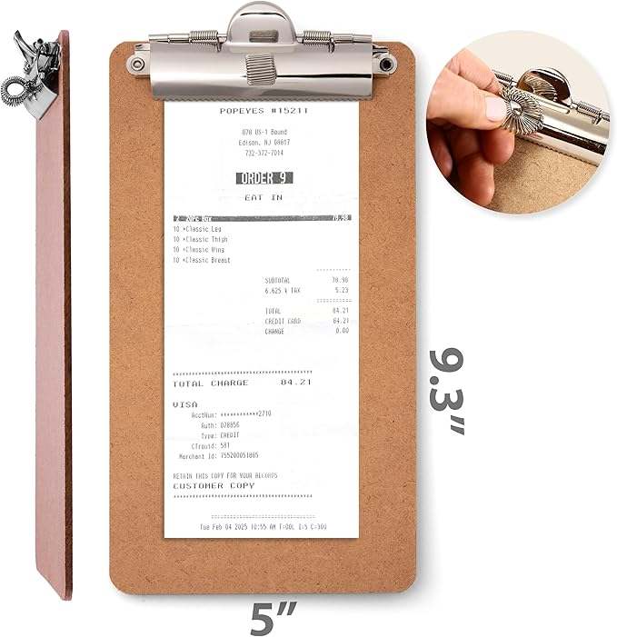 Officemate 5" x 9" Clipboard for Receipts, Low Profile Metal Clip & Pen Holder - Image 2