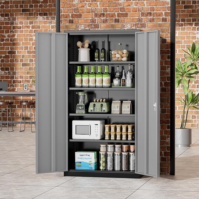 Greenvelly Metal Storage Cabinet, Lockable Steel Cabinet - Image 2