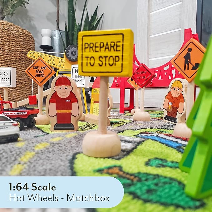 Attatoy Toy Wooden Road Construction Traffic Sign Set; Street Signs Small Toy - Image 3