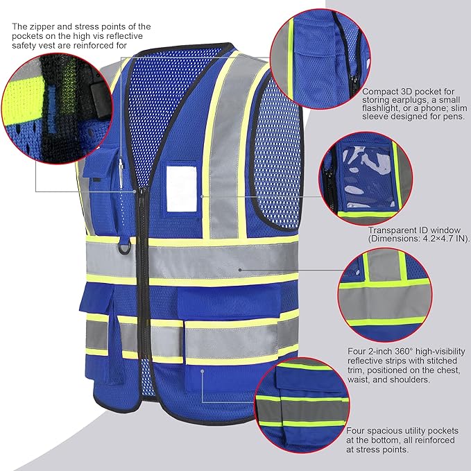A-SAFETY Mesh High Vis Vest Lightweight Reflective Construction Vest - Image 2