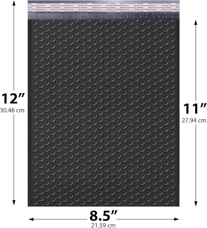 Black Poly Bubble Mailers 8.5x12 inch #2 | Self Seal Padded Envelopes | - Image 2
