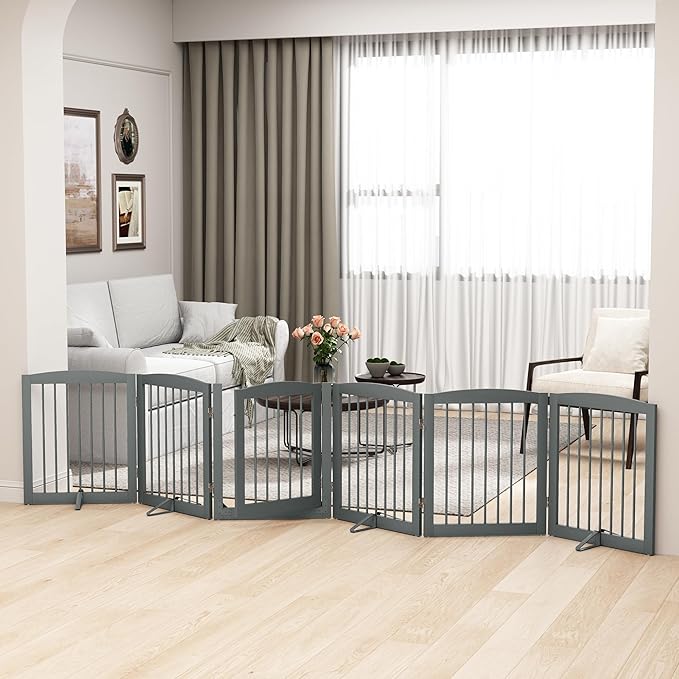 Freestanding Pet Gates with Walk Through Door, Dog Indoor Fence, Dog Gate - Image 7
