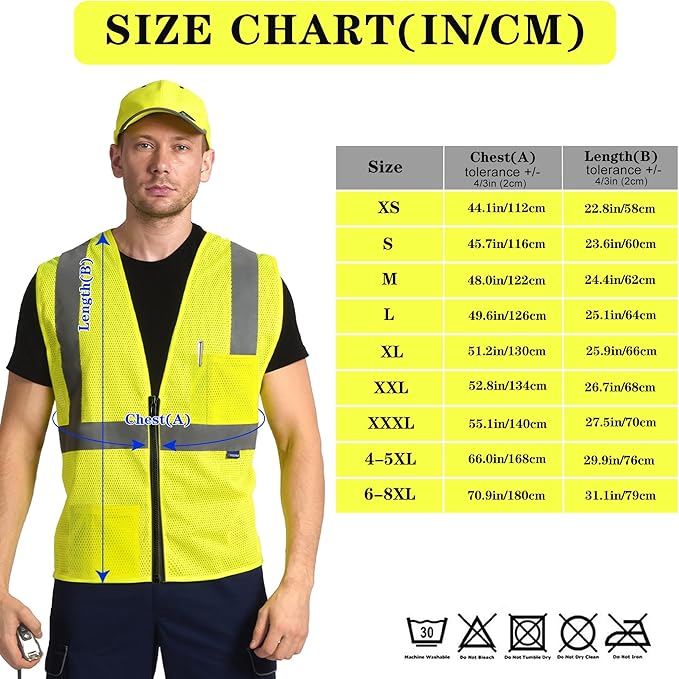 AYKRM 2 Pockets Reflective Safety Vest High Visibility Class II Mesh Vest - Image 5