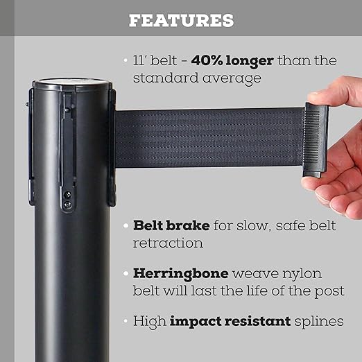 Qbuster Black Stanchions with Retractable Belt, Crowd Control Safety Barrier - Image 3