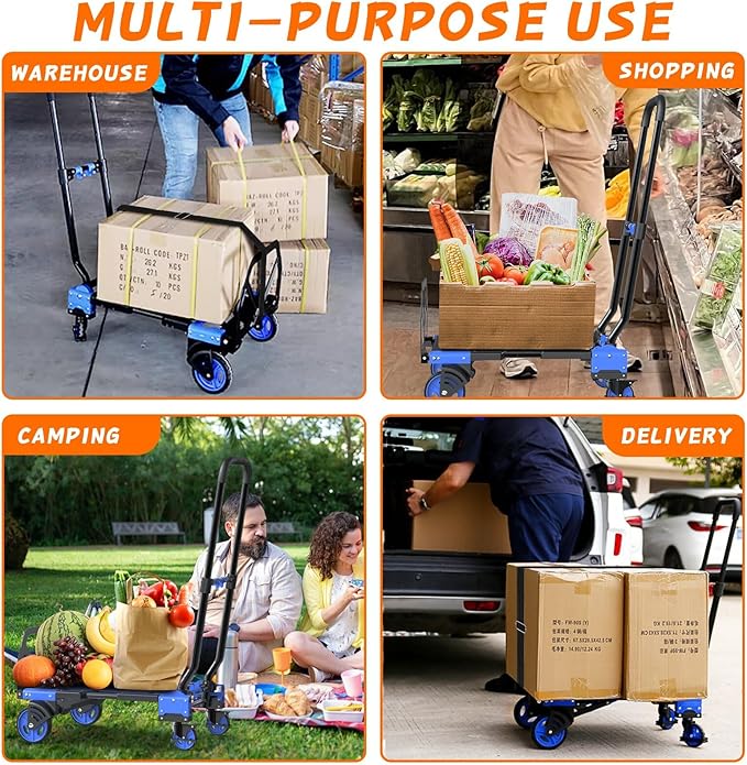 2-in-1 Folding Hand Truck with Retractable Handle, 330LBS Capacity Heavy Duty - Image 6