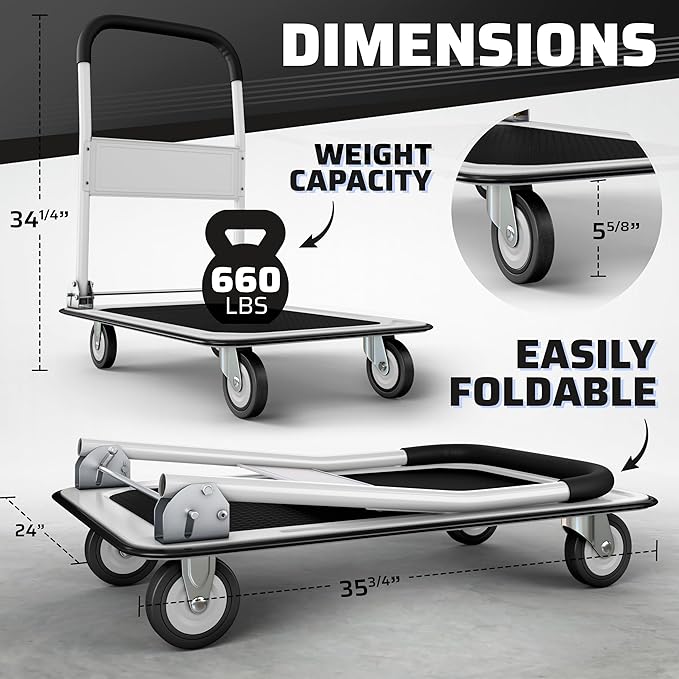 Heavy Duty Foldable Push Cart Dolly | 660 lbs. Capacity | Upgraded Collapsible - Image 2