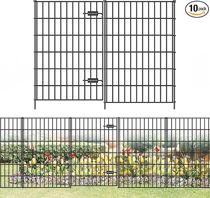 Metal Garden Fence with Gate 40in x 23.3ft, 1 Gate + 9 Panels Dog Fence Border by FOREHOGARGARDEN%EF%BC%86HOME