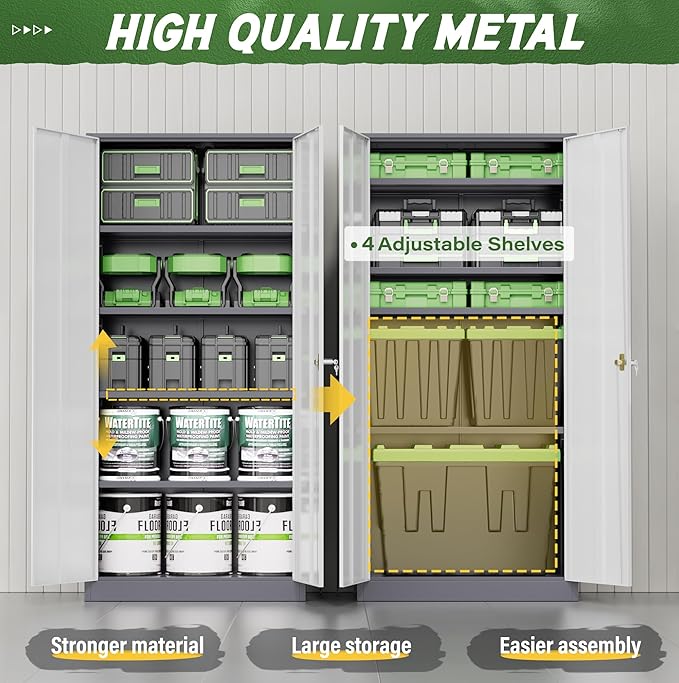 Greenvelly Metal Storage Cabinet, 72” Metal Cabinet Storage - Image 4