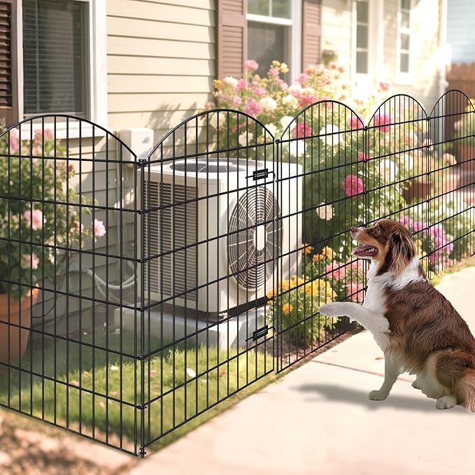 Metal Garden Fence with Gate 48in x 20.3ft, 1 Gate+ 7 Panels Dog Fences Border - Image 6