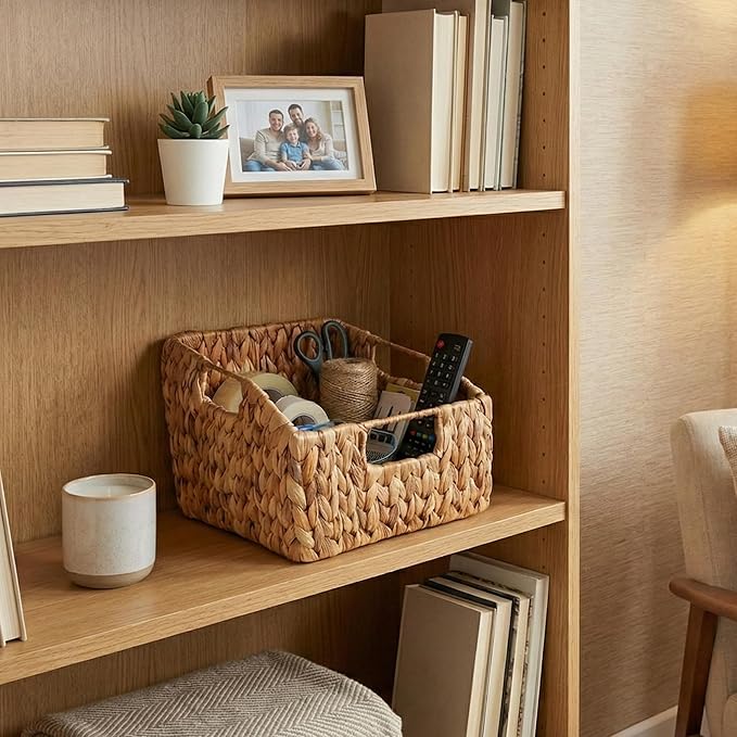 Wicker Pantry Basket Set of 2 – Handwoven Water Hyacinth Wicker Storage Baskets - Image 5