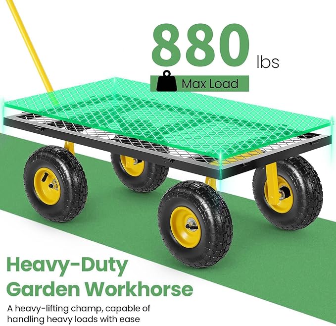 Homdox MAX 880 Lbs Garden Cart, Heavy Duty Foldable Mesh Steel Garden Wagon - Image 5