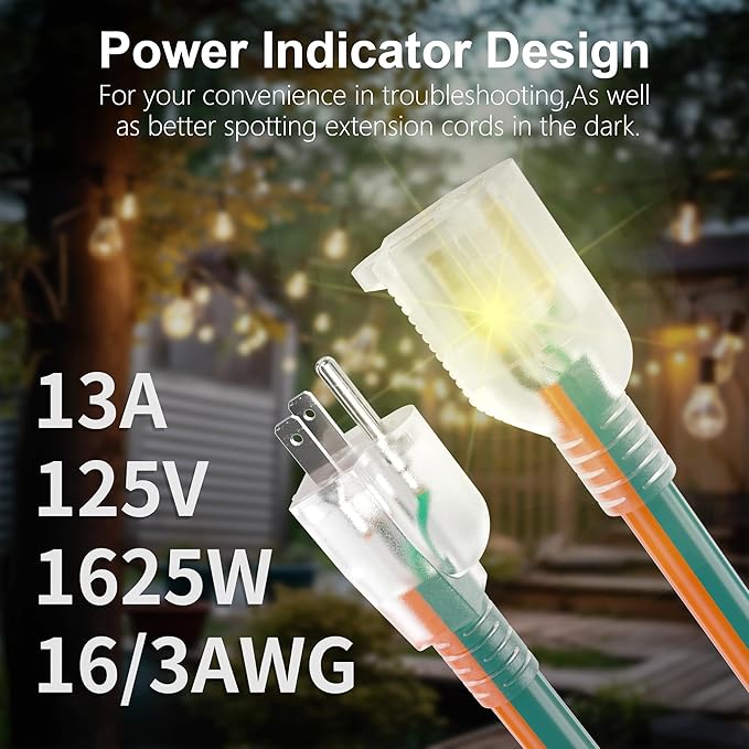 HUANCHAIN 16 Gauge 50 ft Outdoor Extension Cord - Image 2